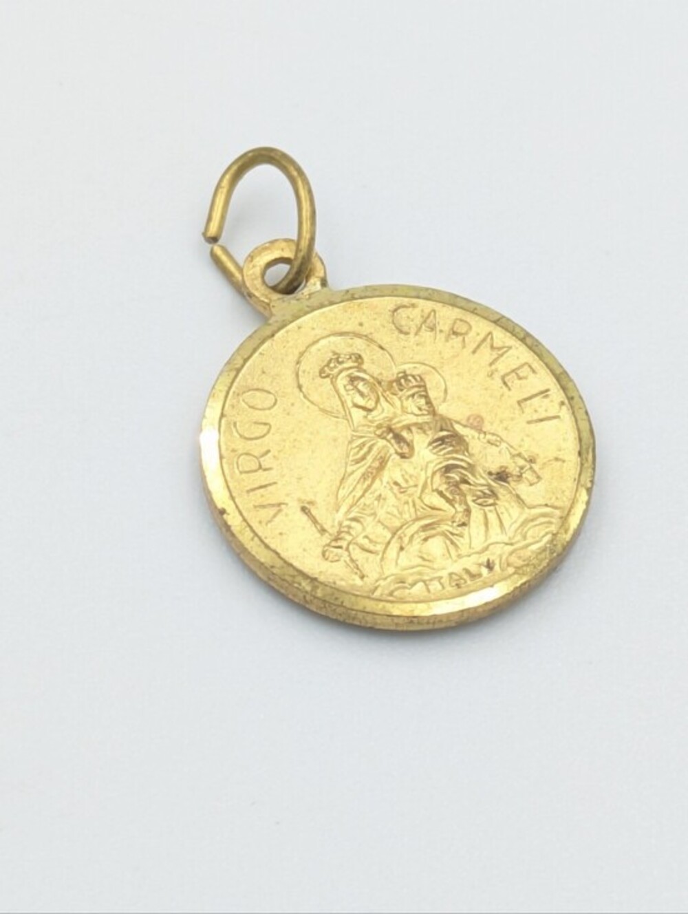 Jesus Christ Medal Gold Sacred Heart Virgo Carmeli Vintage Catholic